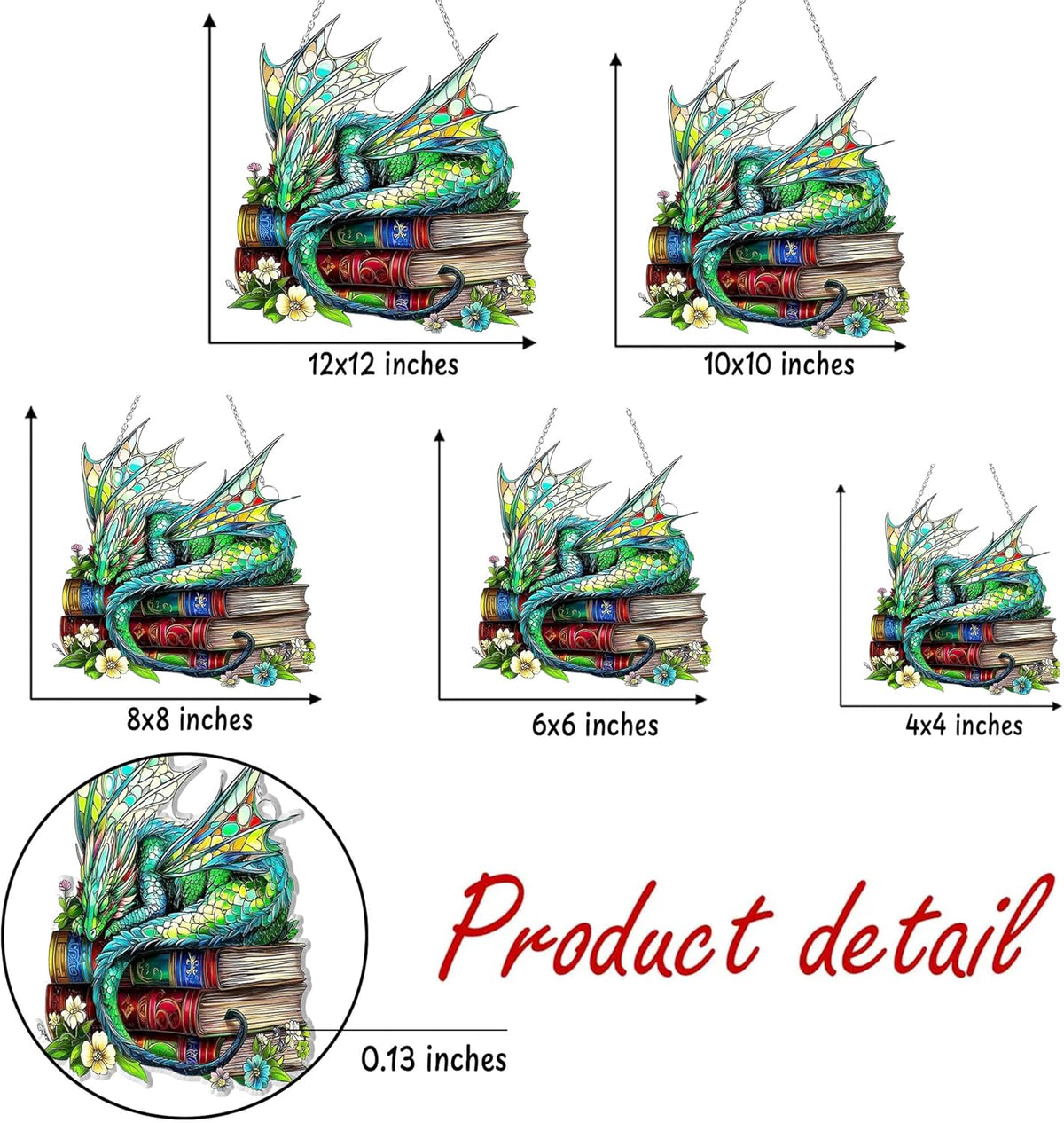 Dragon Books Bookish Acrylic Suncatcher Stained Glass Effect Window Car Hanging Christmas Ornament