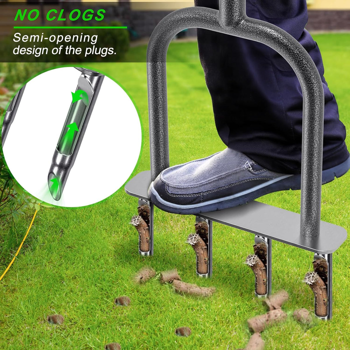 Dolibest Manual Aerator Lawn Tool, Manual Yard Plug Aerators with 4 Stainless Steel Semi-Open