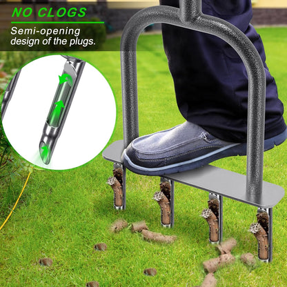 Dolibest Manual Aerator Lawn Tool, Manual Yard Plug Aerators with 4 Stainless Steel Semi-Open