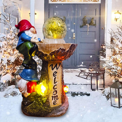 Garden Gnome Statues, Garden Statues for Outside with Solar LED Lights,10.4 in Funny Double Gnomes