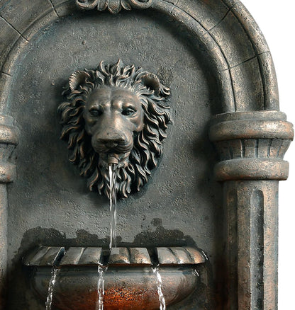 Teamson Home 32.1 in. Wall-Mounted Lion Head Stone LED Outdoor Water Fountain for Gardens
