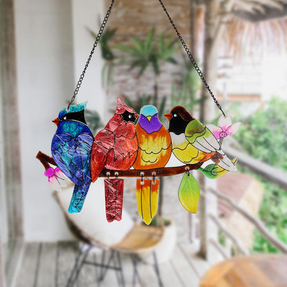 Stained Glass Window Hanging, Birds on A Branch Stain Glass Suncatcher, Hand-Painted Sun Catchers