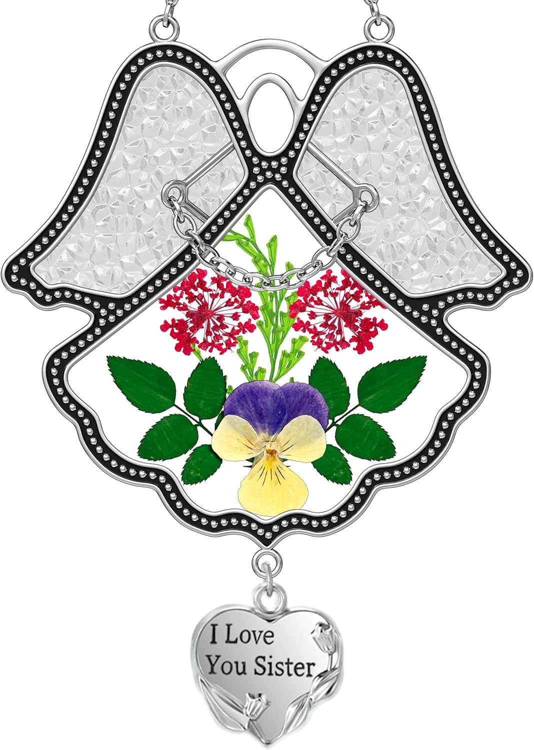 KY&BOSAM Angel Suncatcher I Love You Sister Stained Glass Panels for Windows Wind Chime with