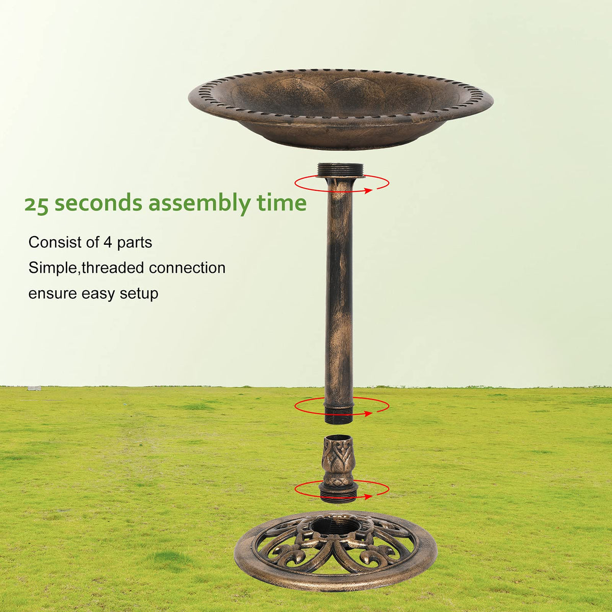 VINGLI Pedestal Bird Bath, Resin Birdbaths Weather Resistant, Bird Baths with Floral Accents &