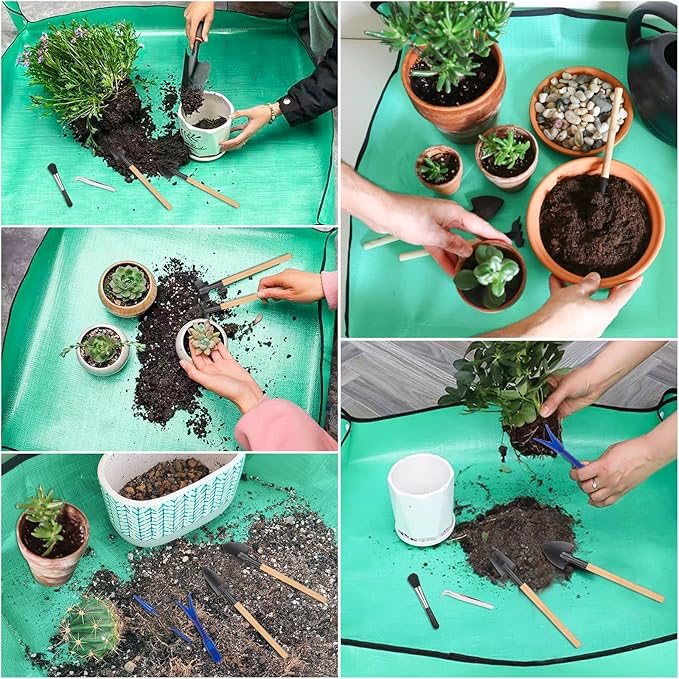 Plant Repotting Mat for Garden, 2 Pcs Waterproof Foldable Indoor Plant Mat Portable Square