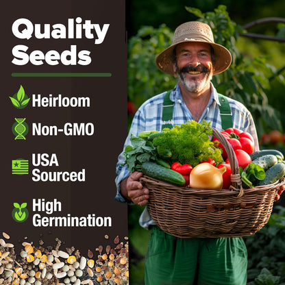 HOME GROWN Premium Heirloom Vegetable Seeds - 15 Varieties, 8,900+ Non GMO Seeds for Planting