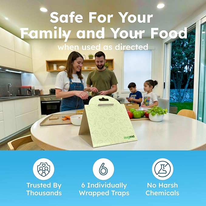 BugMD Pantry Moth Traps (6-Pack) – Pheromone-Based Sticky Glue Traps, Non-Toxic, Kills Indian Meal