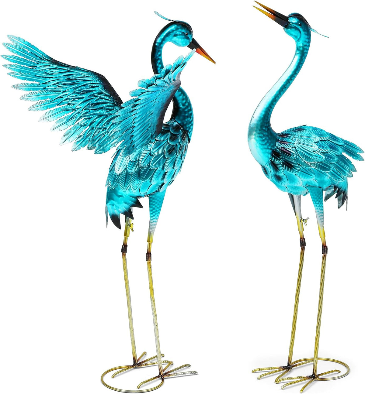 36.75" Metal Crane Garden Statue, Handcrafted Oversized Blue Heron Decor Sculptures with Stable