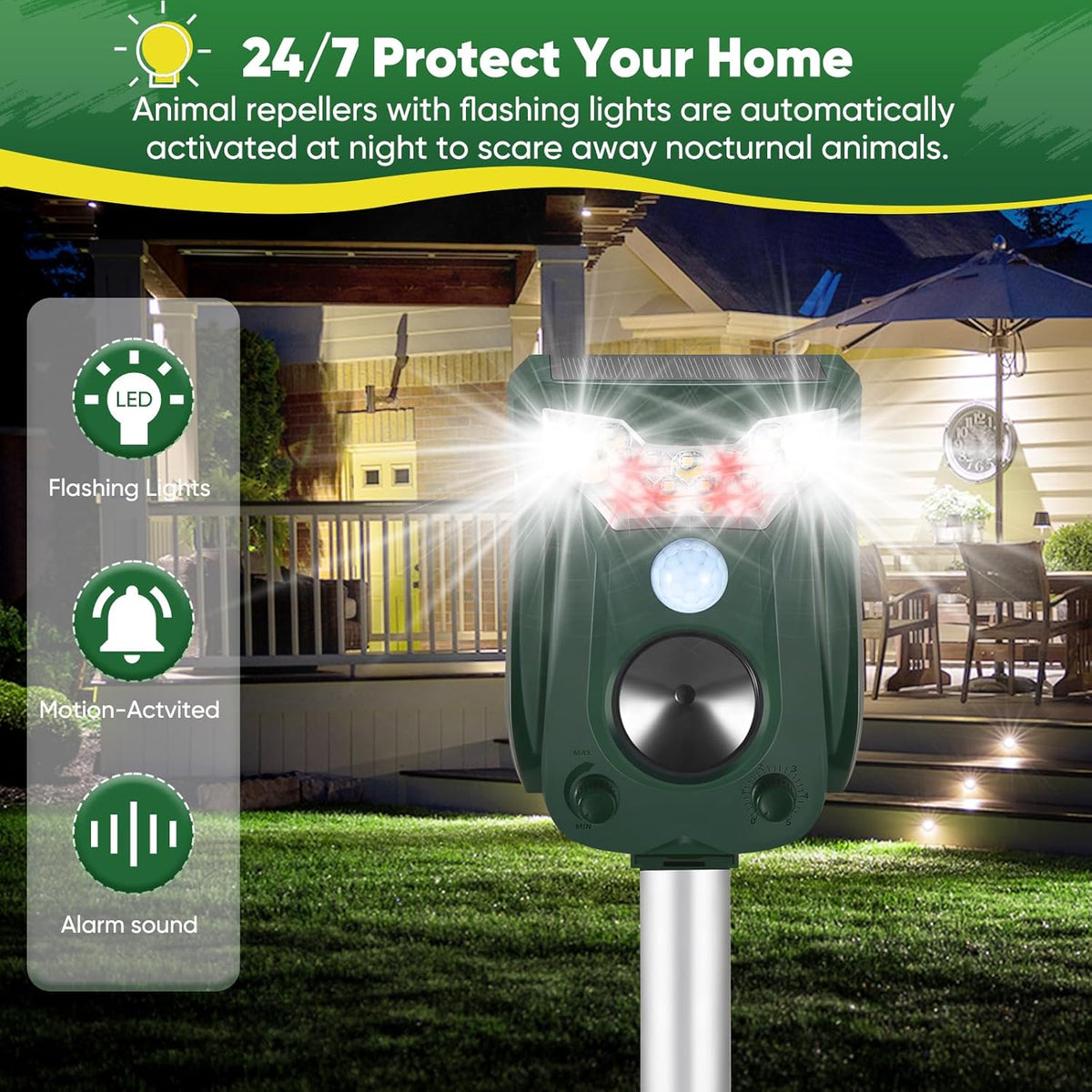 2 Pack Cat Repellent Outdoor Solar Ultrasonic Animal Repeller- Motion Activated Pest Deterrent