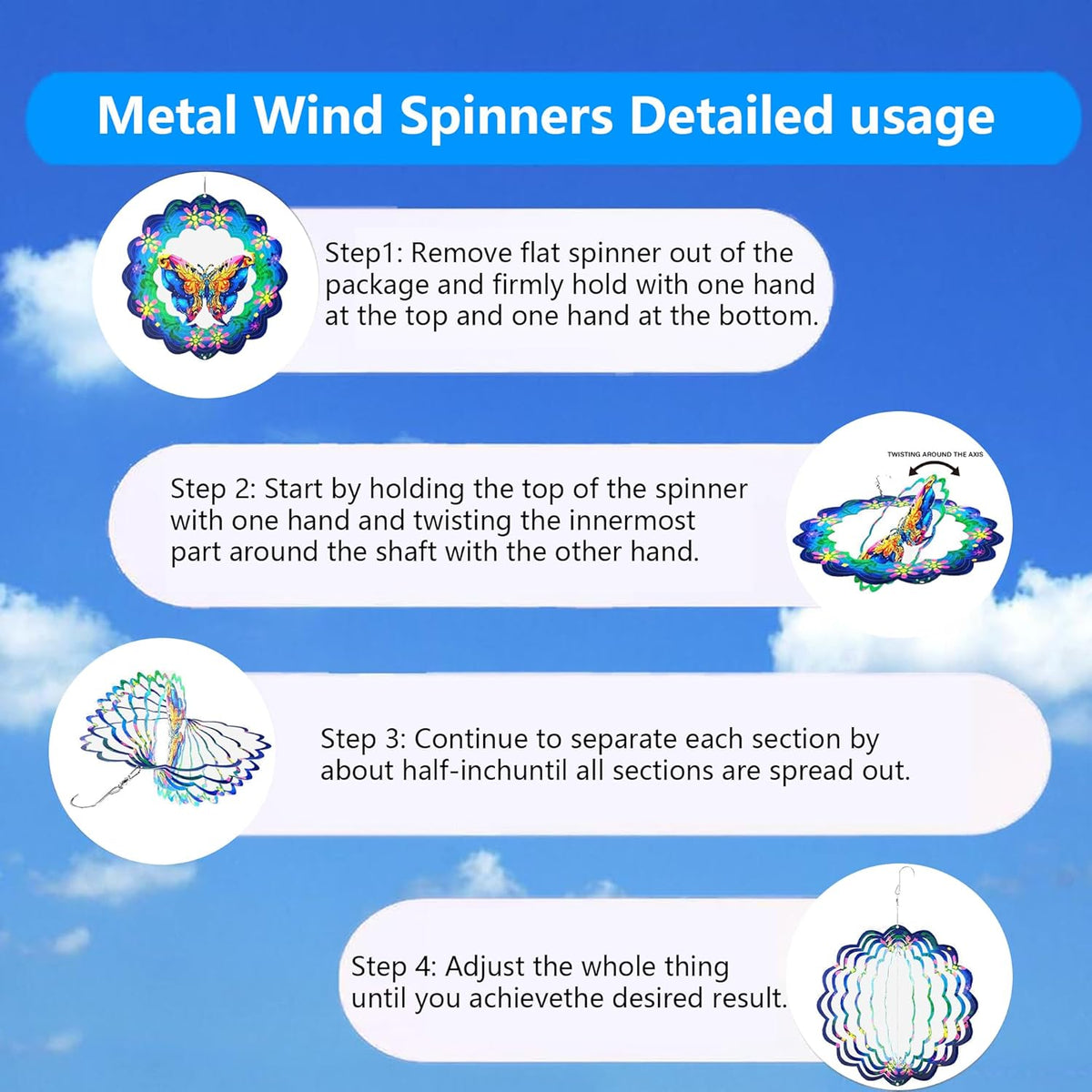 Metal Wind Spinners 3D Hanging Butterfly Wind Spinner 10Inch Metal Wind Spinners for Outdoor&Indoor