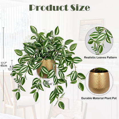 Briful Faux Plants Indoor 17.7in Fake Watermelon Peperomia Plant in Gold Pot with Realistic Silk