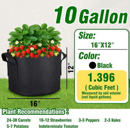 PHYEX 12-Pack 10 Gallon Grow Bags, Heavy Duty Fabric Pots with Handles, Reusable Plant Bags for