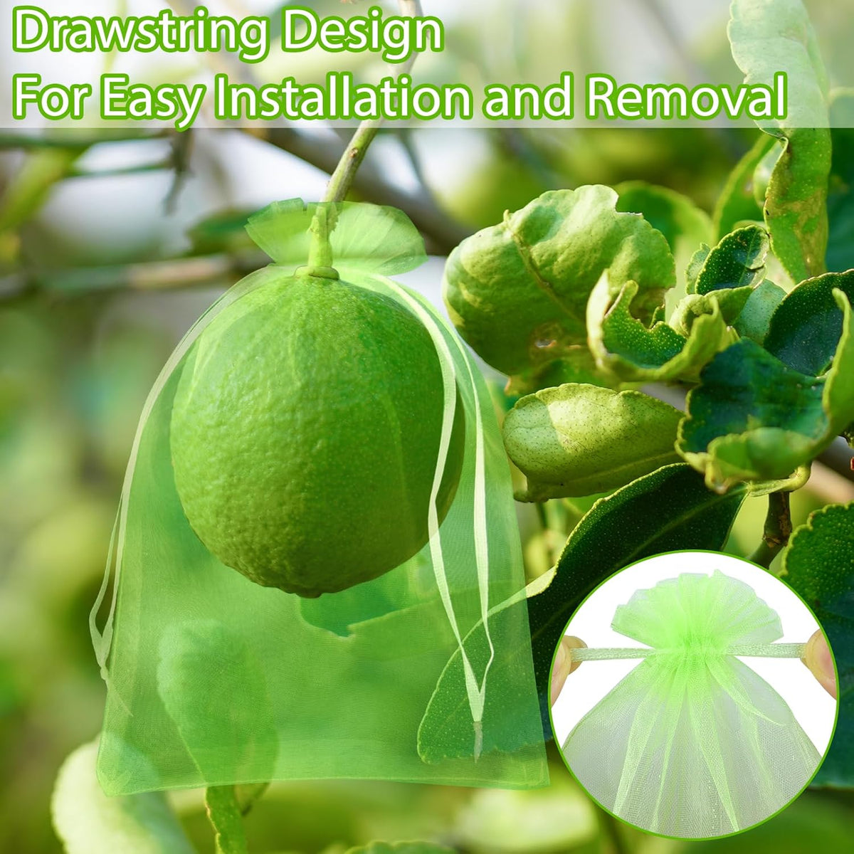 Morcheiong 60Pcs Fruit Protection Bags 8" x 12", Reusable Fruit Netting Bags for Fruit Trees