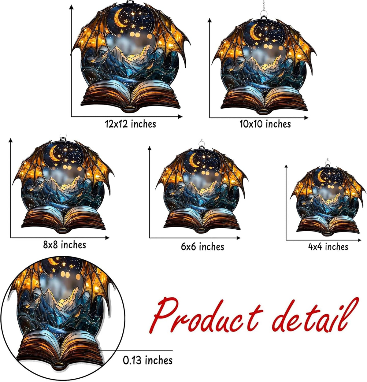 Dragon Wings Book Bookish Acrylic Suncatcher Stained Glass Effect Window Car Hanging Christmas