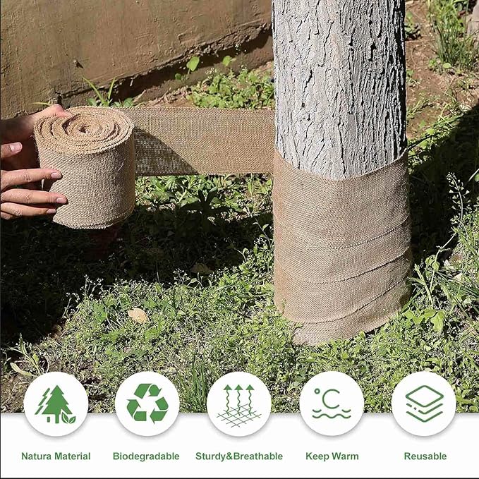 Agfabric Natural Burlap Fabric Roll,62 inch X 30 Feet Tree Wraps for Winter,Burlap Plant Covers for