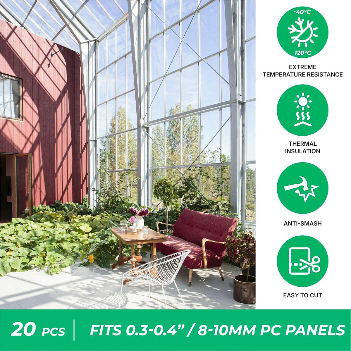 Polycarbonate Greenhouse Panels U Connector Profile - 20 Pieces, 2ft Length, Prevent Dust, Rain &
