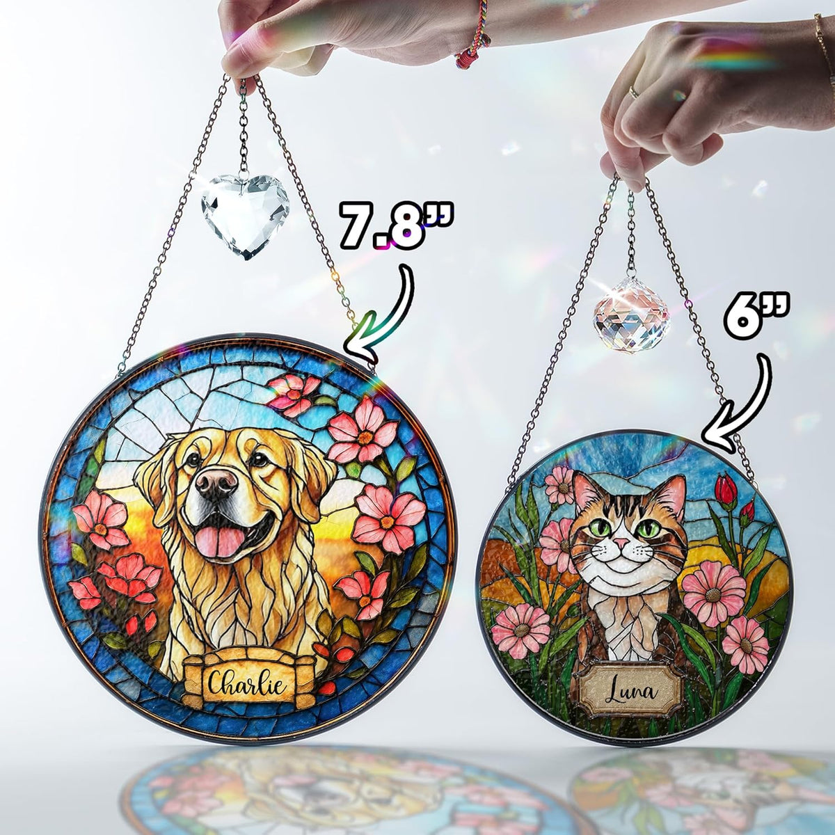 Personalized Pet Portrait Stained Glass Window Hanging, Sympathy Decoration Suncatcher for Loss of