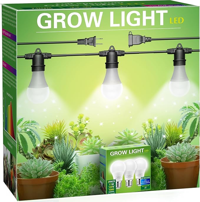 Hanging Grow Light 5000K, Briignite 3 Grow Light Bulbs with 8.86ft Power Cord, Replaceable Bulbs