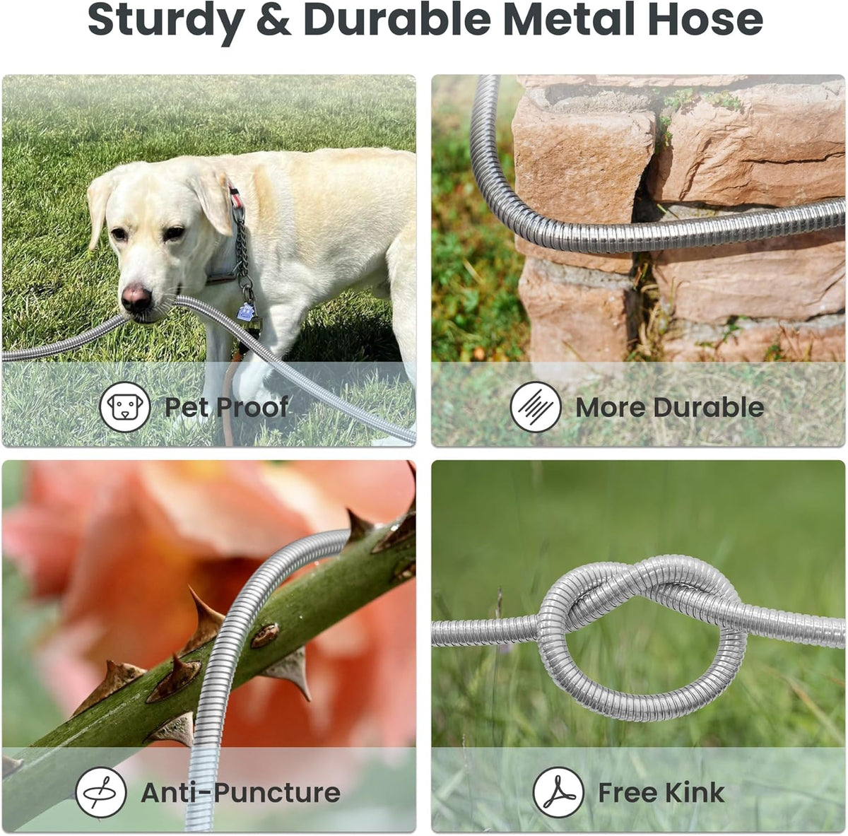 Girafe Tools Garden Hose 100ft x 5/8", 304 Stainless Steel Metal Water Hose, No Kink Garden Water