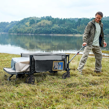 TIMBER RIDGE 49" Extra Long Collapsible Folding Wagon with Tailgate and Brakes, 250L Capacity