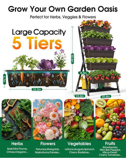 Olaiti 5-Tier Vertical Garden Bed Planter Boxes with Drainage System & Storage Space, Freestanding