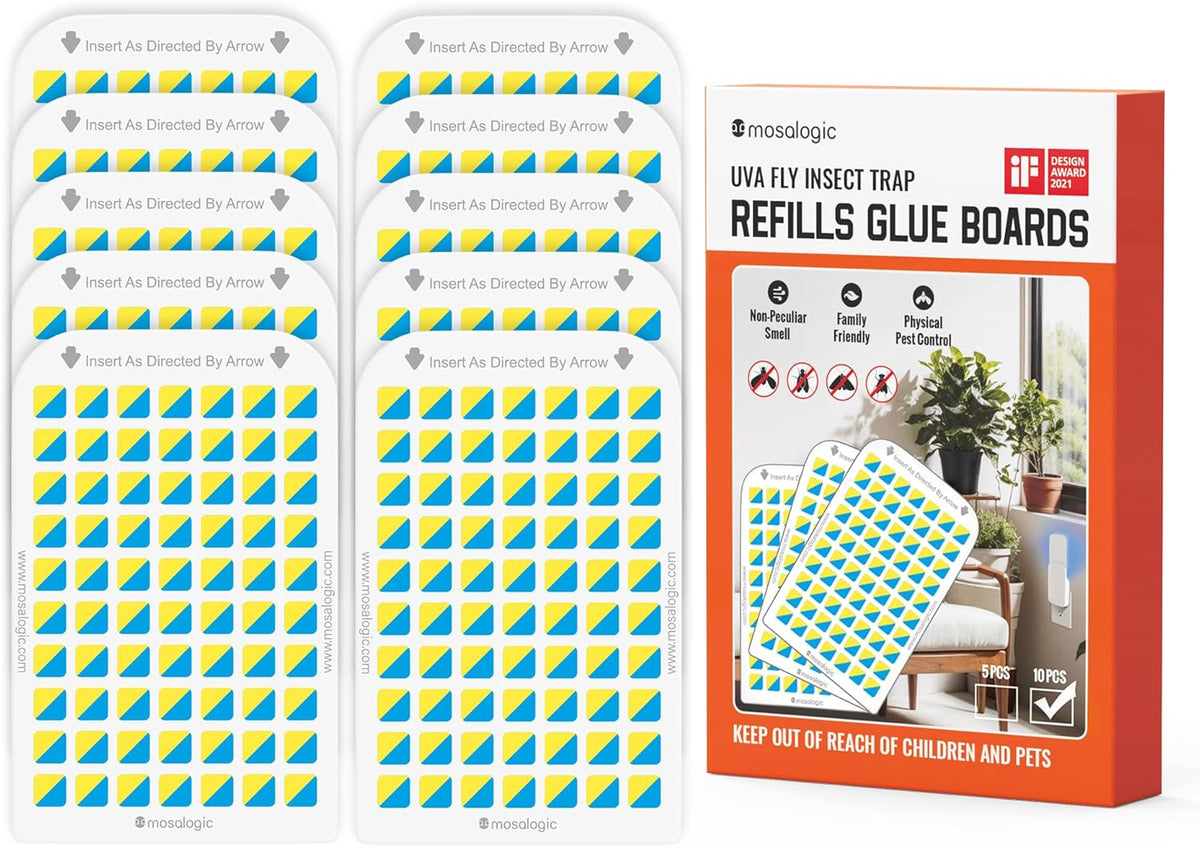 Mosalogic Sticky Card Plug Refill Replacement Glue Cards for Flying Insect Trap Indoor-10pack (No