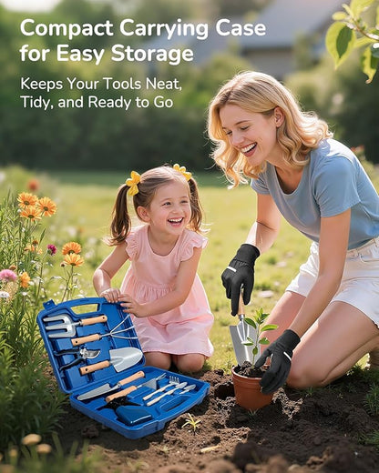 12-Piece Gardening Tool Set for Men, Rust-Proof & Heavy-Duty Hand Garden Tools with Sturdy Blue