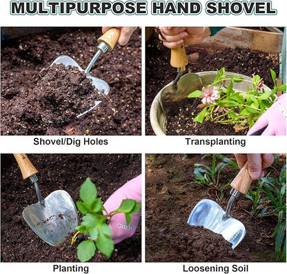 Berry&Bird Potting Trowel, Oversized Garden Hand Shovel with Sharp Blade & Wood Handle, Stainless