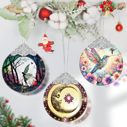 Sun and Moon Stained Glass Ornament, Xmas Ornaments, Sun and Moon Christmas Decor, Ornaments for