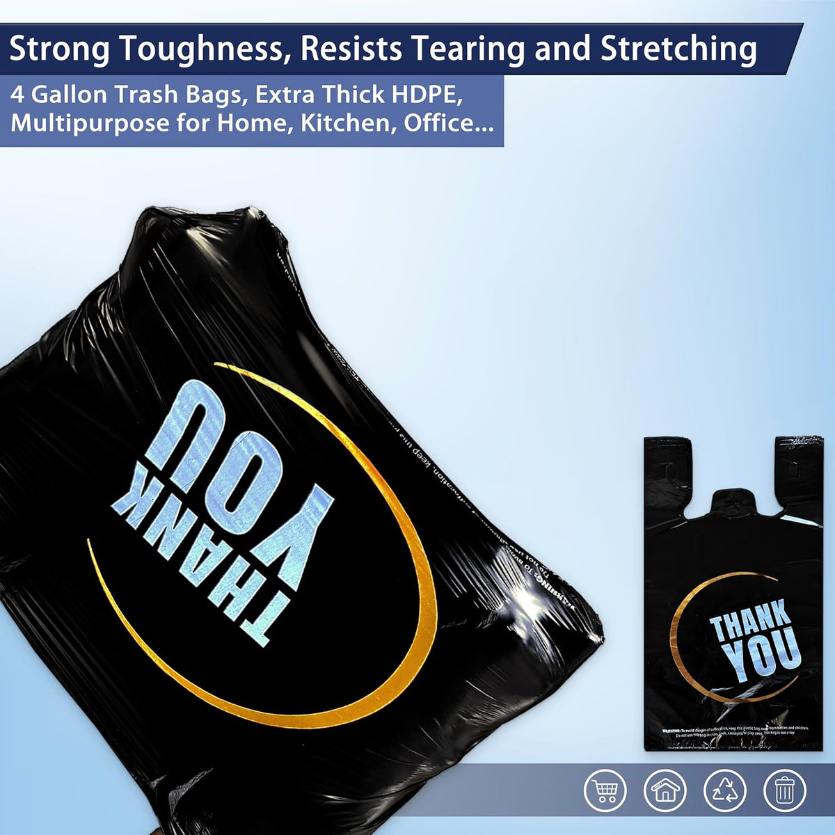 4 Gallon Small Black Trash Bags with Handles 100 Count, 11" x 21" Plastic Garbage Bags for Home