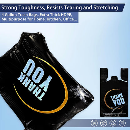 4 Gallon Small Black Trash Bags with Handles 100 Count, 11" x 21" Plastic Garbage Bags for Home