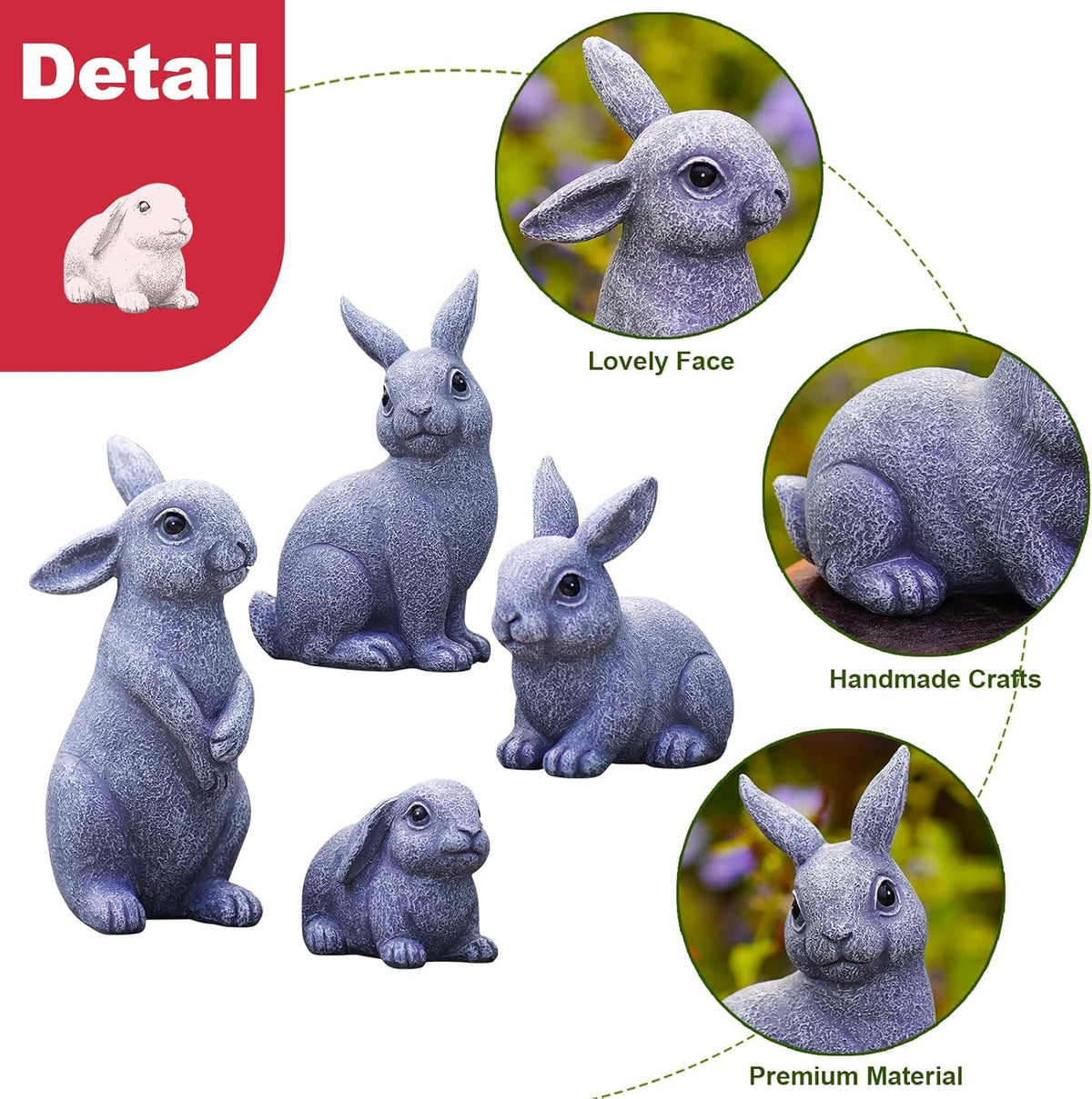 Nacome Bunny Statues for Fairy Garden Easter Decor: Outdoor Set of 4 Rabbit Table Sculptures for