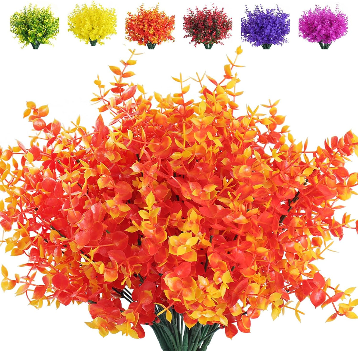 RECUTMS Artificial Outdoor Mums Artificial Eucalyptus Stems Faux Outdoor Boxwoods Faux Flowers for