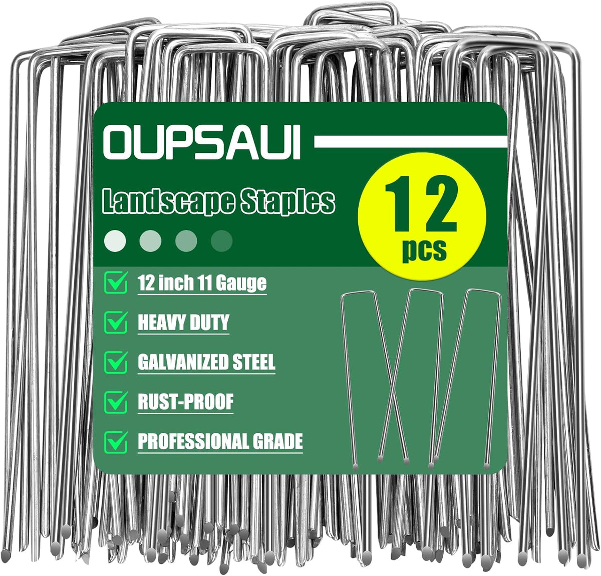 12 Inch 11 Gauge Galvanized Landscape Staples Stakes for Decoration, 12/25/100pcs Garden Metal