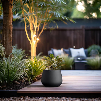 Kante Curva Series Planter, 10.2 Inch Round Concrete Flower Pot with Draiange Hole and Rubber Plug