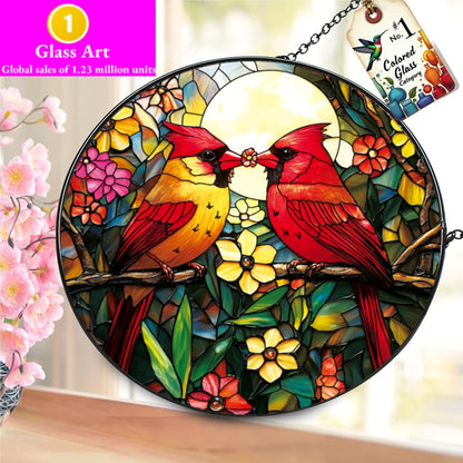 Cardinal Stained Glass Suncatcher - Red Bird Sun Catcher, Painted Glass Panel Decor, Sun Catchers