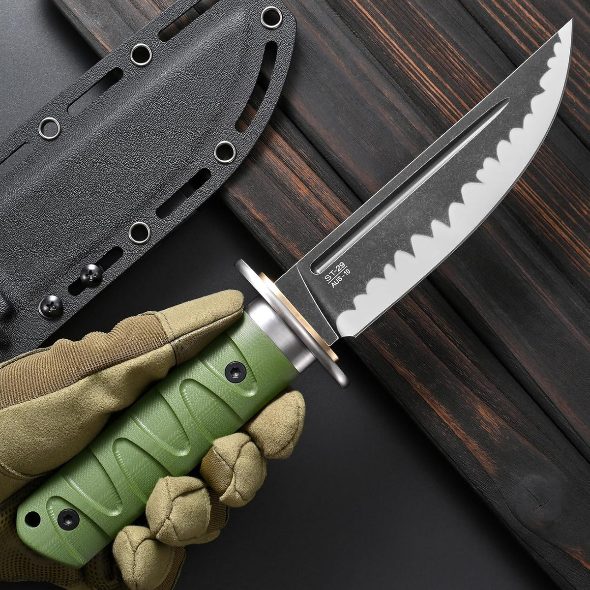 Sitivien ST29 Fixed Blade Knife, AUS-10 Steel Blade G10 Handle Full Tang Bowie Knife for Outdoor
