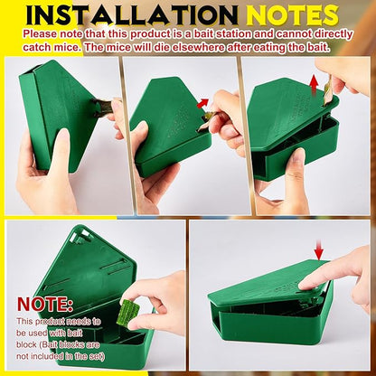 Qualirey 24 Pcs Mice Station with Key Triangle Bait Station Reusable Rodent Trap Bait Box, Keeps
