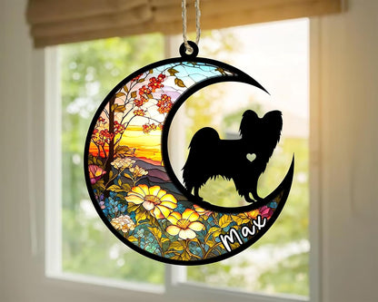 Personalized Dog Memorial, Custom Name Papillon (Black White) Dog Christmas Ornament with Name