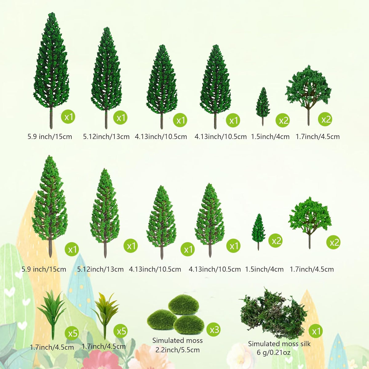 30 Pieces Model Trees Mixed 1.7-6 inch Fake Miniature Trees and Artificial Moss Rocks Diorama