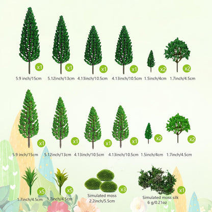 30 Pieces Model Trees Mixed 1.7-6 inch Fake Miniature Trees and Artificial Moss Rocks Diorama