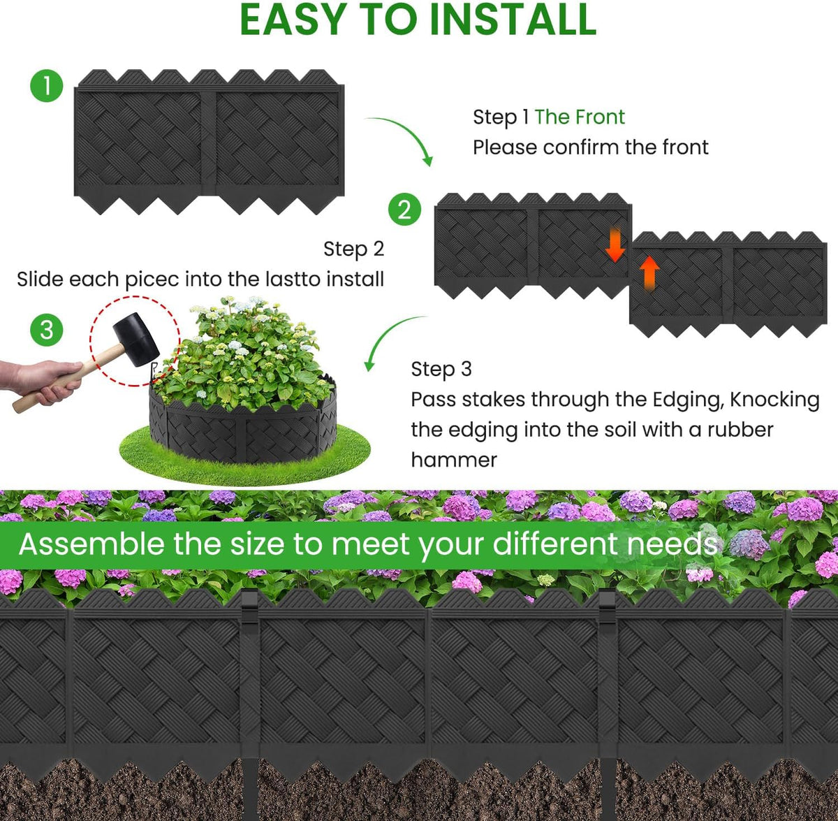 BLACKVINE 20Pcs 20ft (5'' Exposed Height) Plastic Landscape Edging Border,Flowerbed Garden Border