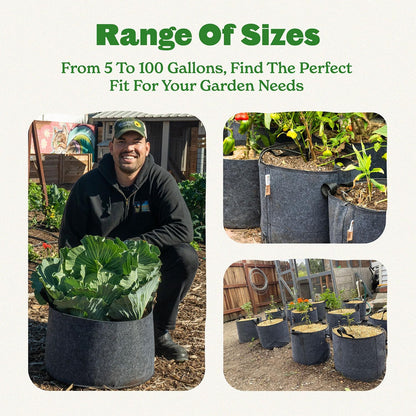 Epic Gardening 5 Pack 15 Gallon Grow Bags with Handles (Lined) - Heavy Duty Fabric Pots for