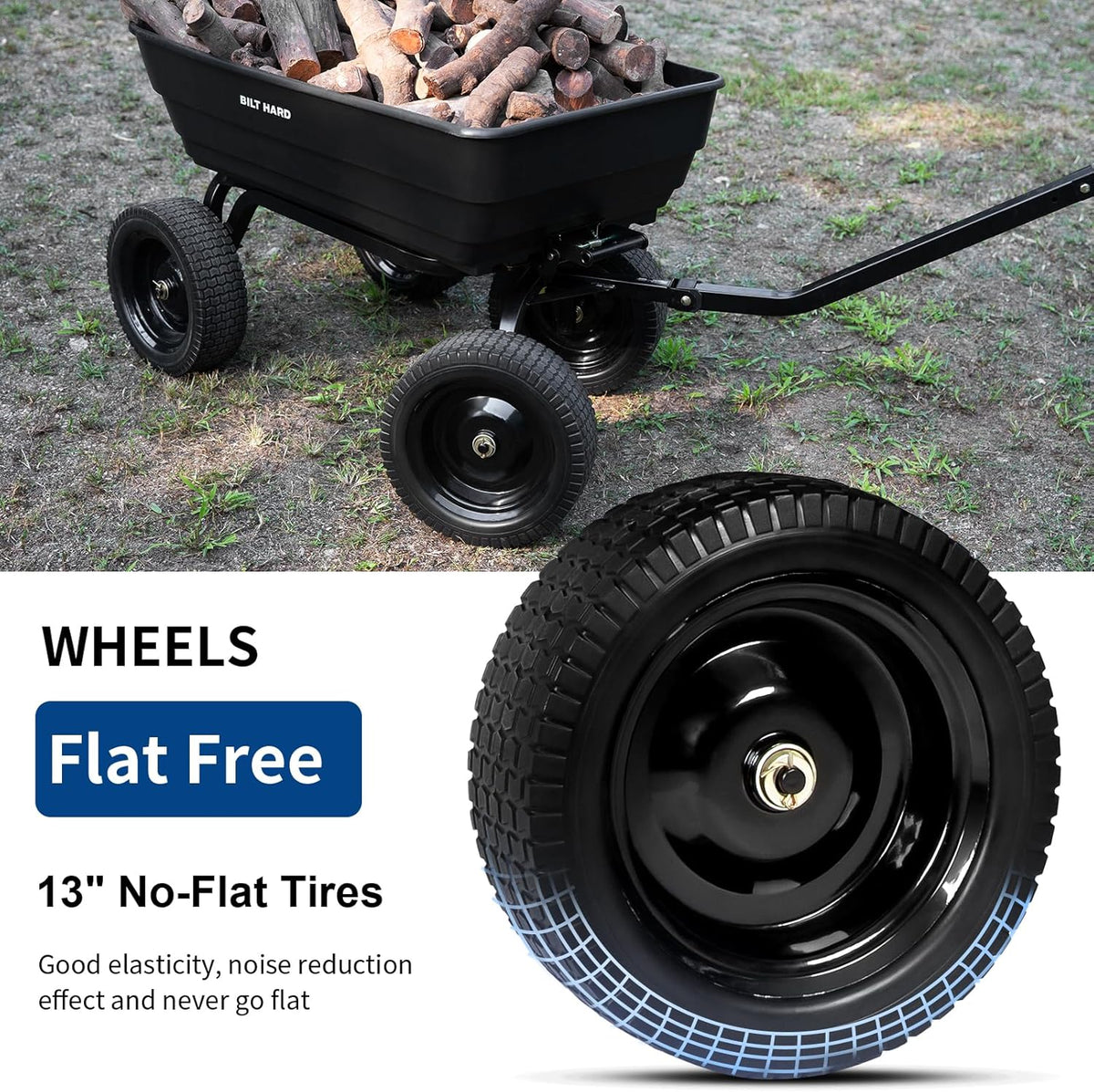 BILT HARD Poly Garden Dump Cart 1200 lbs with No Flat Tires, Quick Release, 2-in-1 Convertible