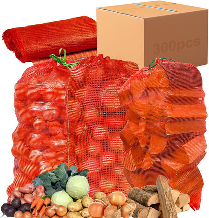 300 Pack 20'' x 14'' Mesh Onion Bags, Reusable Drawstring Fresh Produce Storage Bags for Onions