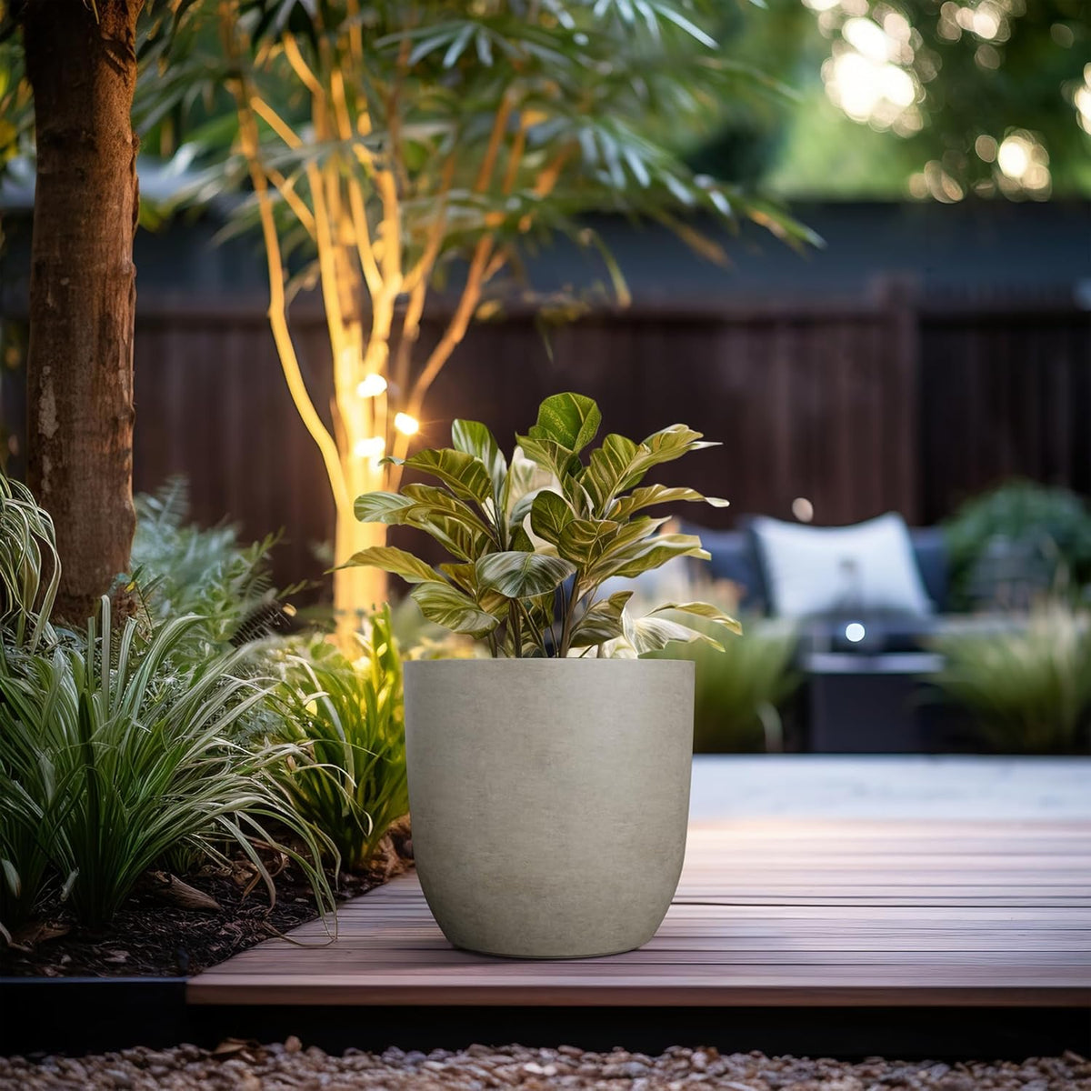 Kante 13.4" Dia Round Concrete Planter, Large Outdoor Modern Indoor Decorative Plant Pots with