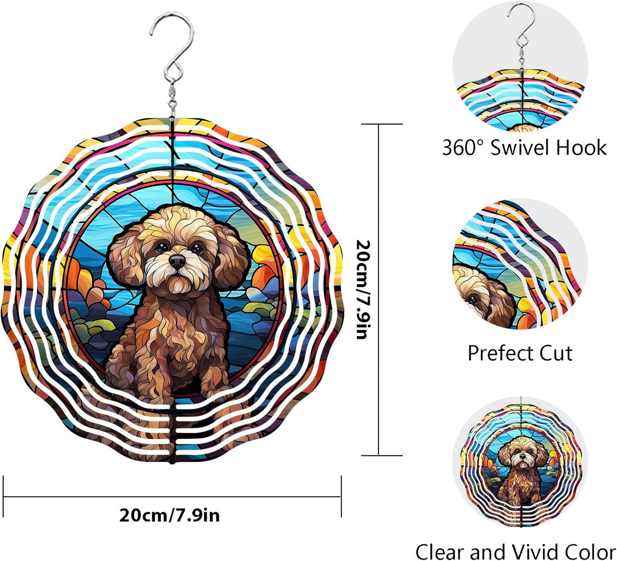 Poodle Dog Wind Spinners Outdoor Dog Memorial Gifts, 3D Metal Kinetic Hanging Garden Wind Spinner