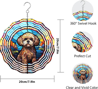 Poodle Dog Wind Spinners Outdoor Dog Memorial Gifts, 3D Metal Kinetic Hanging Garden Wind Spinner