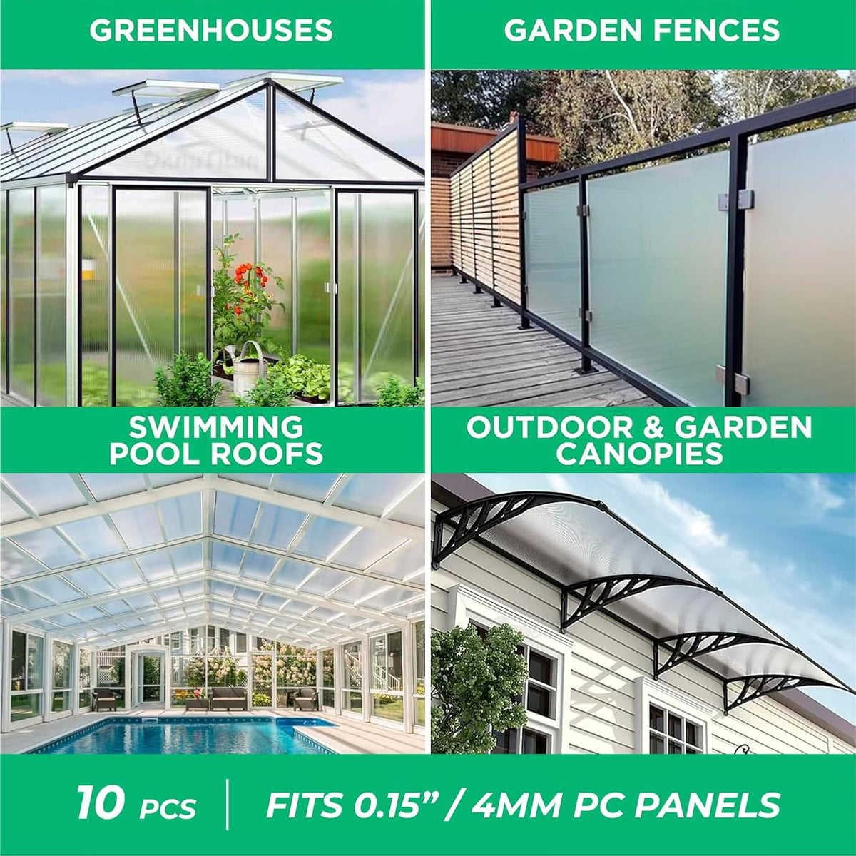 Polycarbonate Greenhouse Panels (H Connectors) - 0.15" Thick, Fits 4mm Twin-Wall Polycarbonate