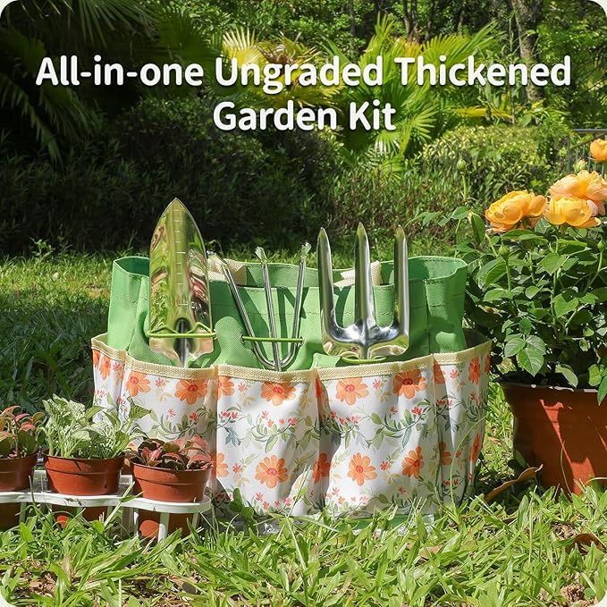 Gardening Tools 10-Piece Heavy Duty Stainless Steel Hand Tools with Durable Garden Tools Storage